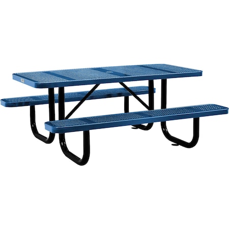 Global Industrial Rectangle Picnic Table, Blue, Perforated Metal, 6 ft L 694553BL